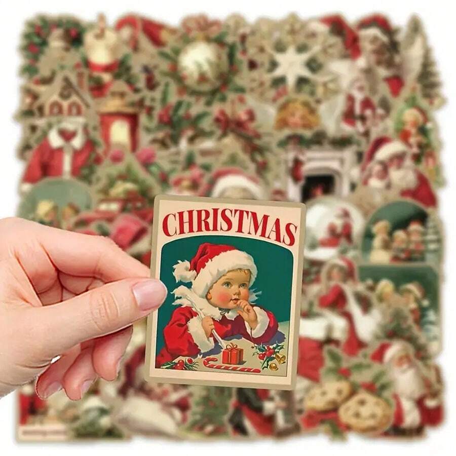 50pcs,Retro Christmas Stickers For Laptops, Notebooks, Phone Cases, Christmas Gifts, And Decorative Stickers - Multicolor - View 1