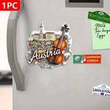 1 件欧洲地标建筑亚克力和橡胶八角形冰箱贴 - 伊斯坦布尔圣索菲亚大教堂、热气球、安塔利亚、埃菲尔铁塔、奥地利、伦敦、厨房、办公室或储物柜的创意家居装饰、送给家人和朋友的完美礼物、可爱的冰箱贴