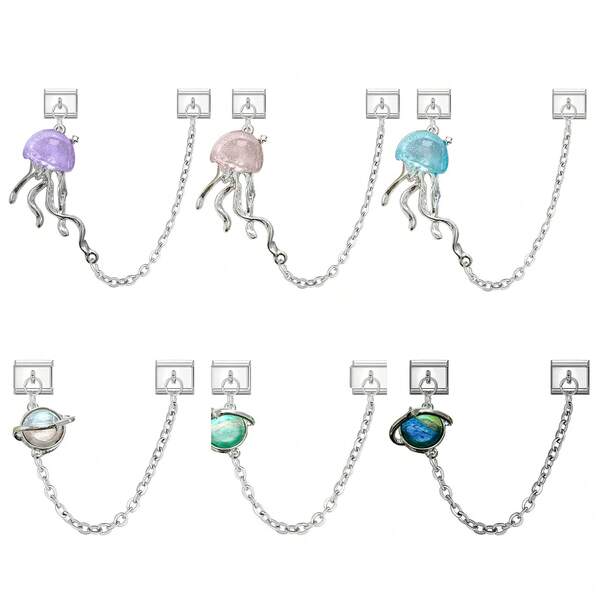 1 szt. Podwójna bransoletka modułowa DIY, ozdobiona gwiazdą, muszlą, rozgwiazdą, meduzą i elementami planety, idealna jako prezent na przyjęcie dla przyjaciół/par, idealna na Boże Narodzenie, Nowy Rok, Halloween, Walentynki, uroczy wzór, biżuteria ze stali nierdzewnej