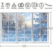 1 Winter Fairy Tale Window Background Cloth, Snowy Christmas Scene With Pine Trees And Snowflakes, Perfect For Photography Studio Props, Ideal For Parties, Portraits And Home Decor, Christmas, Indoor And Outdoor Parties, Family Events, Winter Fairy Tale Decorations - Multicolor - View 4