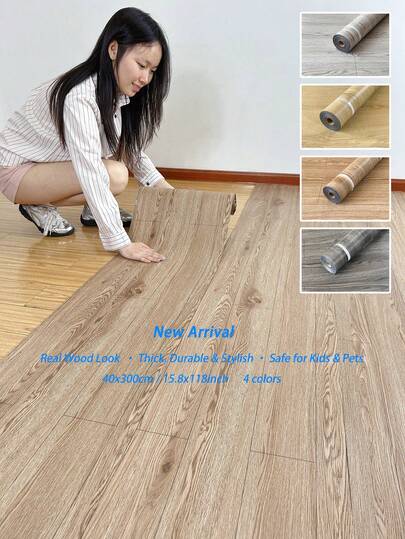 1 rollo de papel tapiz de vinilo de fácil instalación, baldosas autoadhesivas removibles, impermeables, adecuadas para cocina, baño, dormitorio, sala de estar, aula y otros espacios. Ideal para decoración de paredes, decoración del hogar, también se puede usar como papel tapiz autoadhesivo, baldosas de pared y piso, piso de vinilo, baldosas desprendibles, pegatinas de azulejos, especialmente adecuado para la decoración de hogares de alquiler. 1 rollo de 40x300cm (15.8x118 pulgadas) de baldosas de piso removibles.