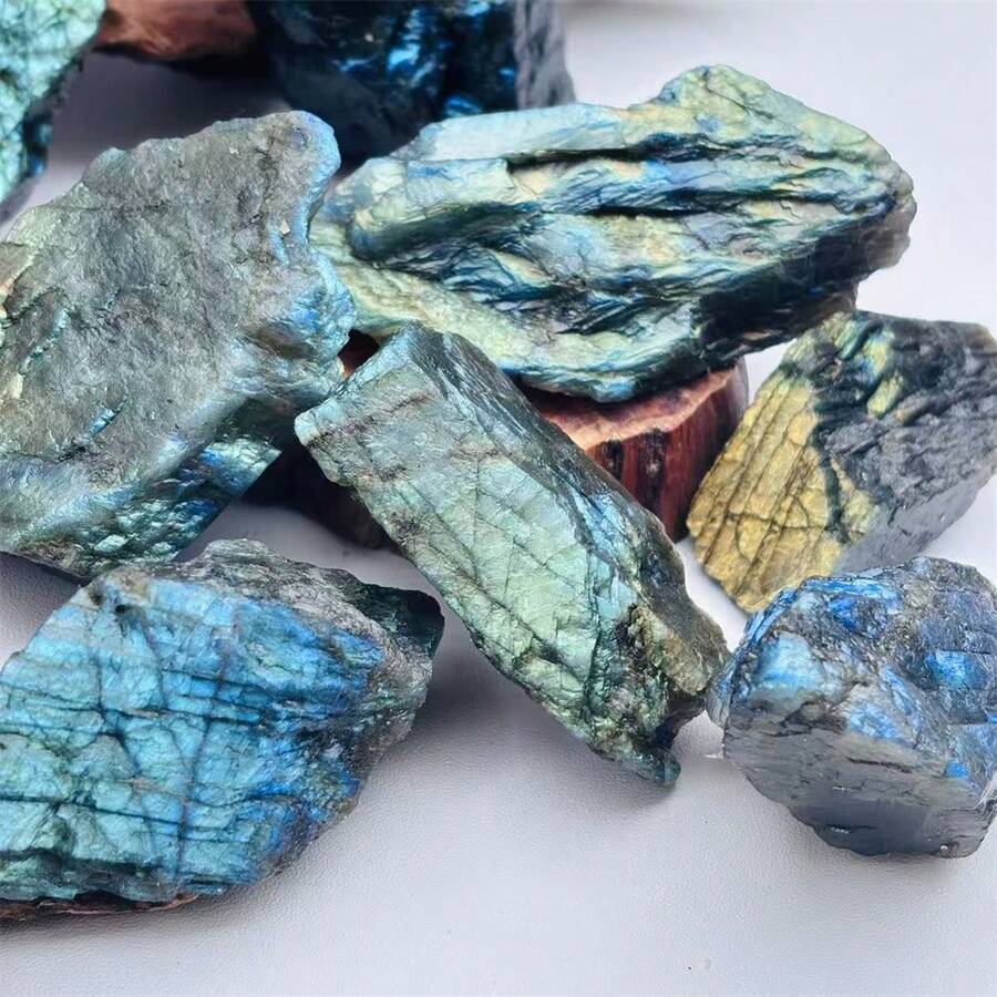 1块天然拉长石原石，散发香气，晶体粗糙，不对称矿石，灵气疗愈石，蛋白石，梅花碧玺矿物标本，家居装饰，花园毕业礼物，无需用火，芳香疗法 - 彩色 - 查看 1