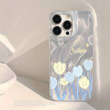 Funda para teléfono con diseño de tulipán, de gasa transparente, compatible con phone 16, 15, 14, 13, 12 Pro, 16, 15, 14 Plus, 13, 12, 11 Pro/X/XS Max. - Plateado - Ver 1