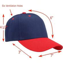 Bulk Lot 12-Pack Adjustable Size Plain Blank Solid Color Baseball Caps - Navy/Red - View 2