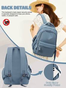 可爱背包，适合少女、中学生、大学生 - 小巧、经典、休闲户外日常背包、旅行背包、轻便笔记本电脑背包，男女通用，随机发货（旧款或新款） - 寶藍色 - 查看 4