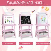 Lifezeal Kids Art Easel Double Sided Chalkboard Magnetic Whiteboard With Storage Tray - Pink - View 4