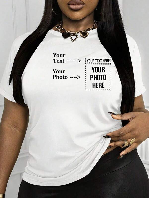 Customized Personalized Gift, -- Customized, Single Women's T--Shirt Customization, Add Your Own Text/Picture (Badge Pattern/Company Logo/Family Photo/Selfie, Number/Name/Quotation/Special Sentence/Funny Sentence/Slogan, Etc.)