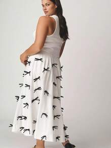 Women Summer Long Skirt Casual Elegant Cute Bow Elastic Waist A-Line Skirt For Beach Vacation Club Streetwear