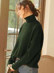 Knit Mix Áo len nữ cổ cao dáng rộng, thích hợp cho mùa thu/đông, áo chui đầu tay dài dày dặn, họa tiết đồng xu cổ điển tối giản, thời trang đa năng cho Giáng sinh, Năm mới, Ngày lễ tình nhân, mùa tựu trường. - xanh quân đội - Xem 6