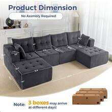 Cloud Modular Sofa, Modern Comfort Modular Corduroy Living Room Sofa, Tufted Recliner With Footstool, Boxed Sofa, No Assembly Required - 灰色 - 查看 11