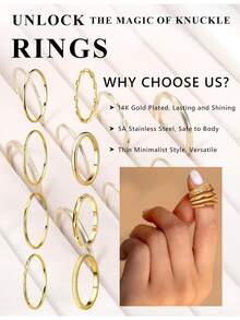 Milacolato 8Pcs 1MM 2MM Stainless Steel Rings For Women Men Minimalist Fashion Dainty Plain Thin Knuckle Stacking Midi Thumb Rings Stackable Statement Band Rings Set Silver Gold Tone Size 4-12 - 彩色 - 查看 10