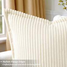 Velvet Decorative Throw Pillows Embroidered Decorative Throw Pillows Outdoor Decorative Throw PillowCorduroy Cream White Throw Pillow Covers 18x18 Set Of 2 Decorative Soft Striped Neutral Farmhouse Couch Pillow Covers With Broadside For Living Room Bed SofaBohemian Decorative Throw Pillows Customized Decorative Throw Pillows - Kem trắng - Xem 2