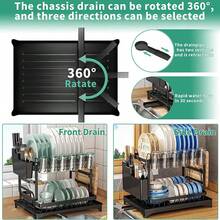2 Tier Dish Drying Rack Anti Rust, Multifunctional, Space Saving, Easy Clean Design With Drainboard And Drip Line Perfect For Kitchen And Apartment Countertop Organization, Storage, And Accessories - Black - View 7