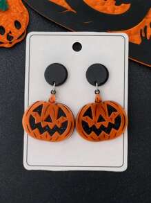 1 对万圣节南瓜设计女士时尚耳环，可爱的万圣节礼物（随机卡片） - 彩色 - 查看 1