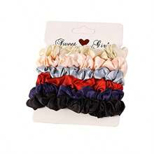 Silk Hair Scrunchies Small Silk Scrunchy Skinny Hair Ties Bows Elastics Hair Bands Soft Scrunchy Hair Tie Ropes Ponytail Holder For Women Girls Hair Accessories 6 Pack Elegant - 如圖 - 查看 2
