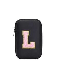 便携式 CCD 相机保护套，粉色字母 A-Z 毛巾刺绣，紧凑设计，防水材质，非常适合户外摄影爱好者和旅行者充电器盒，办公室必备数码包电缆相机包电子数据线整理器存储，钱包式移动电源盖旅行相机包，女士男士礼物，教师必备用品，防水轻便大容量便携式配件，适合暑假旅行，户外活动旅行必需品