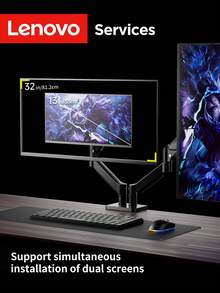 Lenovo AM120 Dual-Arm Bracket, Monitor Stand, Monitor Riser, Monitor Mechanical Arm, Quick-Install Mechanical Arm, Desk Clamp, Professional E-Sports Equipment, Gas Spring, Adjustable Multi-Angle