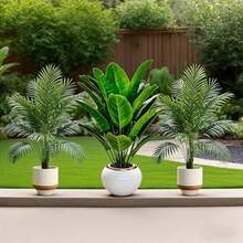 Set de 3 piezas, 36 plantas artificiales de hojas grandes - Adecuadas para uso en exteriores: árboles decorativos de selva tropical, plantas en maceta para interiores/exteriores durante todo el año, decoraciones para bodas y hoteles, estilo de árboles artificiales para jardín y terraza, Día de la Bastilla, Día de los Abuelos, Eid Al-Fitr, Decoraciones del Día de la Independencia, plantas verdes resistentes a los rayos UV, requisitos de bajo mantenimiento