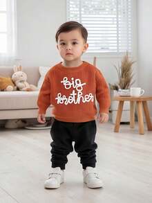 Toddler Boys Knitted Jumper Big Bro Letter Embroidery Round Neck Pullover Sweater Baby Warm Knit Tops Pullover Knitwear - 橘色 - 查看 7