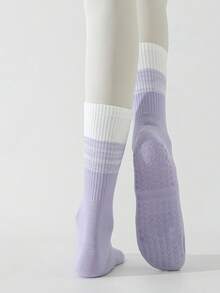 5 Paar Damen Farbverlauf Yoga Pilates Sport Socken, Silikon rutschfeste Tanzsocken, geeignet für Indoor Fitness Aerobic Sport Laufen, elastischer Sportgürtel Griff passend zu Sportbekleidung Yoga Hosen Mittellange Socken - Verschiedenfarbig - Übersicht 3