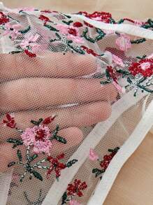 Women's Sexy Floral Embroidered Mesh Lingerie Set, Rave - White - View 4