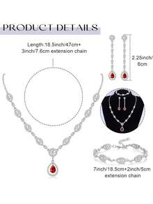 Milacolato Wedding Bridal Jewelry Set For Women Silver Prom Costume Jewelry Sets Rhinestone Crystal Teardrop Necklace Earrings Bracelet Bridesmaid Jewelry Accessories Blue Silver Red Rose Gold - 彩色 - 查看 9