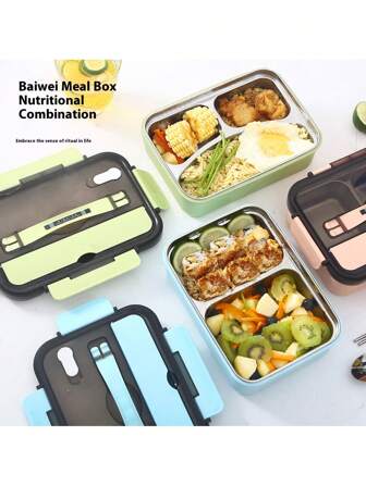 1pc 304 Stainless Steel Compartment Lunch Box - Office Worker Bento Box - Microwave Friendly - Leak-Proof Portable Meal Container - Insulated Hot/Cold - Lightweight & Durable (Suitable For Adult Office Workers)