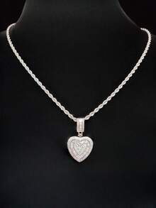 1 mặt dây chuyền hình trái tim Cubic Zirconia & dây chuyền xích 9mm, dây chuyền mặt dây chuyền phong cách Hip Hop dành cho nữ, dây chuyền mặt dây chuyền hình trái tim cổ điển thời trang, thích hợp để đeo hàng ngày hoặc dự tiệc, quà tặng ngày lễ tình nhân - Bạc - Xem 13