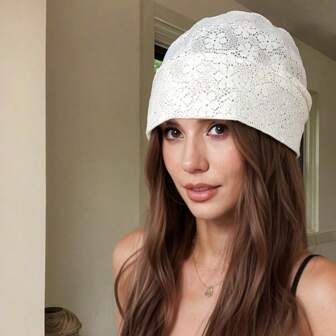 Fashionable & Versatile White Lace Breathable Floral Print Casual Polyester Hollow Out Sun Hat, Suitable For Daily Wear All Seasons
