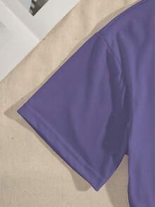 夏季休闲标语印花圆领常规T恤 - 紫羅蘭色 - 查看 3