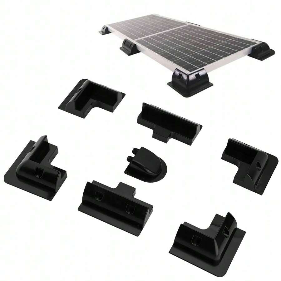 Solarpanel Halterung I witterungsbeständige Solarmodul Halterung aus ABS-Kunststoff I Solar Eckhalterung I Halterung für Solarmodule in schwarz I Solarpanel Montageset - Schwarz - Übersicht 1