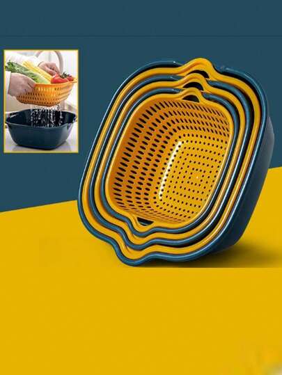 6pcs/Set Thickened Double-Layer Drain Basket, Wholesale Factory Direct, Kitchen Multicolor Double-Layer Household Vegetable & Fruit Washing Basket,Kitchen Items For Ultimate Kitchen Efficiency With Cozy Fall& Winter Styles