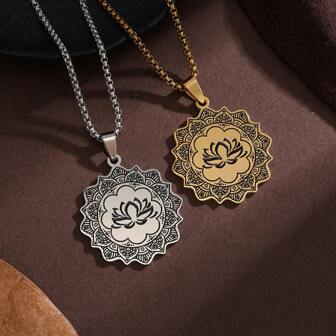 Collier pendentif de fleur de vie de lotus électroplaqué en acier inoxydable, convient pour le port quotidien et les jours fériés