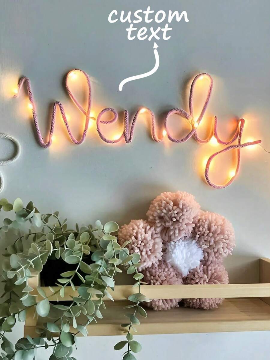 Personalised Wire Name In Led Lights | Personalised Gift For Teen | USB Led LIght Name Night Light | Personalised Name Light,Light Up Knitted Wire Names | Custom Led Light Names | Rope Led Light Signs - Multicolor - View 1