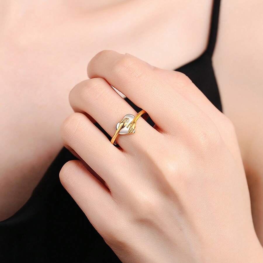Anillos delicados de plata de ley 925, anillos con diseño de corazón abrazado, anillos de moda adecuados para uso diario, regalo de cumpleaños
