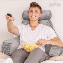 FELIN Almohada de lectura grande, almohada con funda de terciopelo para adultos, adolescentes y niños; soporte lumbar, siéntese en la cama para eliminar el reflujo, resistente a las manchas, funda removible - Gris - Ver 5