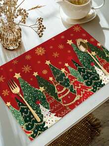 1/2/4/600Pcs Christmas Eucalyptus Theme Placemats, Polyester Placemats, Christmas Eucalyptus Theme Design Style Placemats, Suitable For Christmas Tabletop Decoration, Christmas Party Gathering Home Decor. 30x45cm. - Multicolor - View 1
