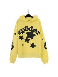 Spider Web Foam Print Hip-Hop Loose Terry Hooded Sweatshirt - 蜘蛛黃 - 查看 1