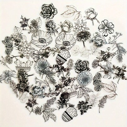 60pcs Scrapbook Stickers Vintage Flower And Plant Stickers Transparent Waterproof Stickers Suitable For Laptop Albums Diary Plans DIY Decorations