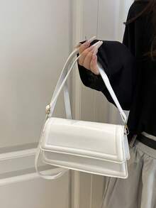 New Fashion Women's Handbag, Solid Color Fabric Material, Large Capacity Square Bag, Simple Stylish Versatile Elegant Shoulder Bag With Detachable Adjustable Strap - White - View 6