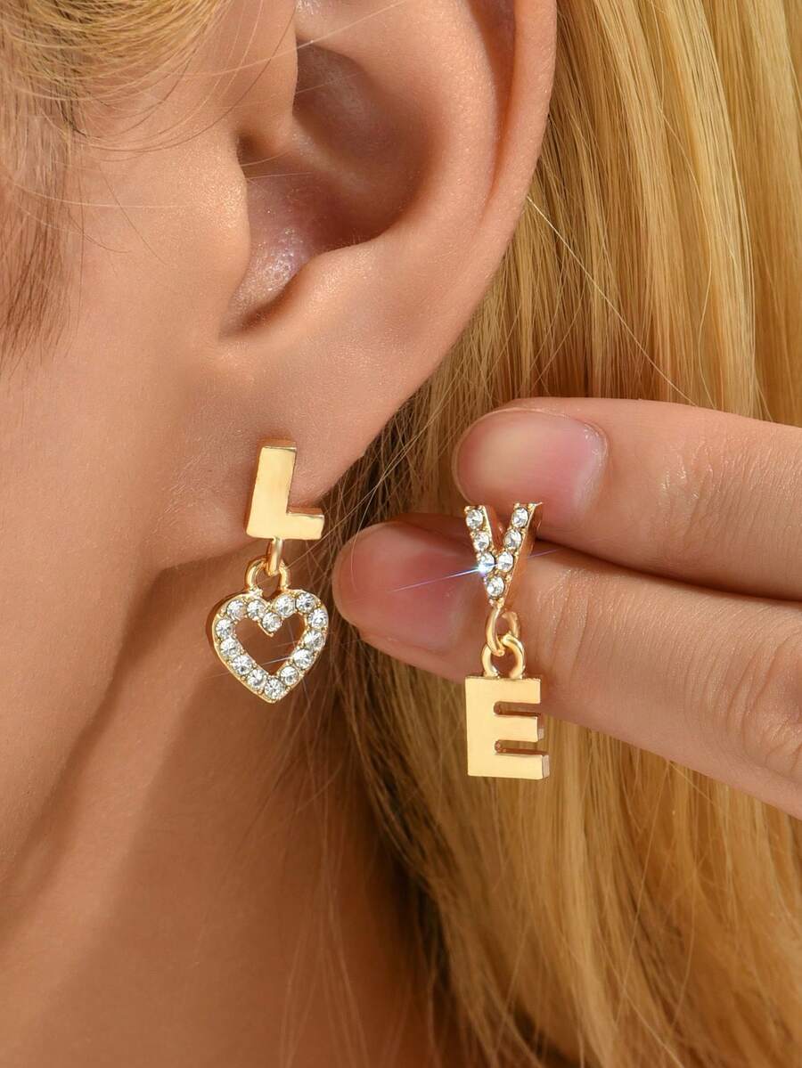 1 对女士不对称 LOVE 设计耳环，休闲时尚配饰 - 耳環 - 查看 1