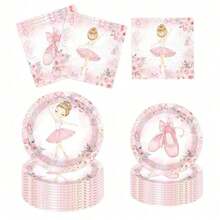 10pcs/20pcs/40pcs/60pcs,Ballerina Birthday Party Decorations Ballerina Party Tableware Set Dancing GirlBallet Plates And Napkins Suitable For Princess Ballet Theme Birthday Party Supplies - Multicolor - View 1