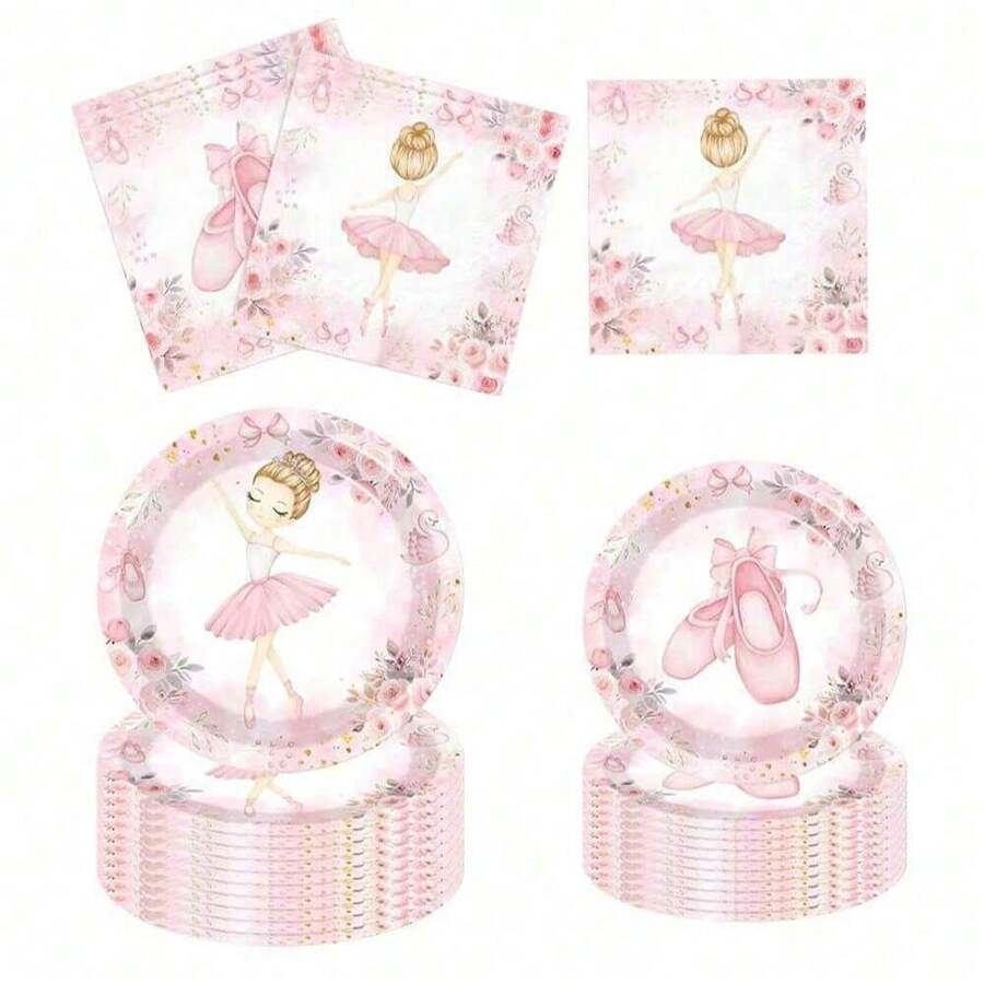 10pcs/20pcs/40pcs/60pcs,Ballerina Birthday Party Decorations Ballerina Party Tableware Set Dancing GirlBallet Plates And Napkins Suitable For Princess Ballet Theme Birthday Party Supplies - Multicolor - View 1