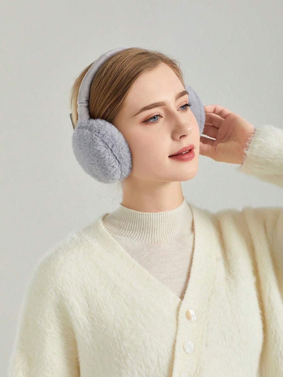 1pc Solid Color Foldable Plush Earmuffs Winter Accessories Winter Outfits Fall