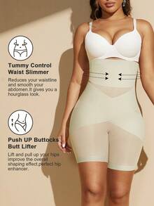 1pc Women High Waist Criss-Cross Tummy Control Seamless Shaping Shorts, Flat Belly Slimming Tight Pants, Shapewear Underwear - Yellow - View 7