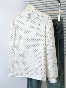 法式波点蝴蝶结长袖衬衫，时尚小众上衣，春季款 - 杏色 - 查看 9