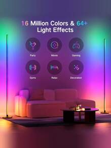[智能落地灯] 2 件智能 RGB 落地灯变色、情绪灯、APP 和遥控器、与音乐同步、易于安装 - 可调节落地灯适用于客厅、卧室、办公室、派对、照明和家居装饰