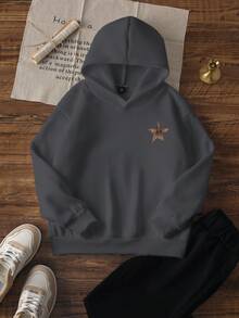 一件休闲豹纹星形印花保暖内衬卫衣，适合女孩和青少年女孩，是学生秋冬季必备单品，专为追逐梦想的女孩设计，长袖加厚款。 - 深灰色 - 查看 4