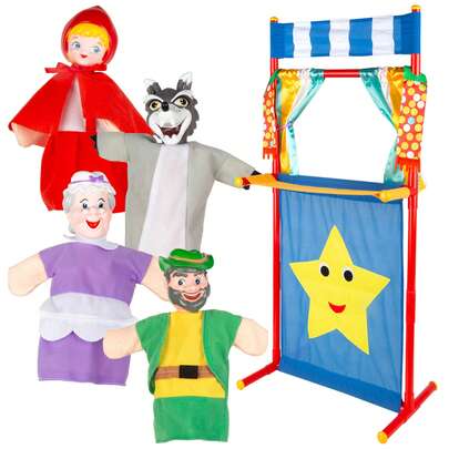 Color Baby Set teatro marionetas Caperucita Roja con 4 títeres de 25 cm, marionetas con los personajes del cuento clásico, materiales suaves y seguros, para representar historias, jugar en grupo o en familia ✅ Entrega 24/48h a España (península)