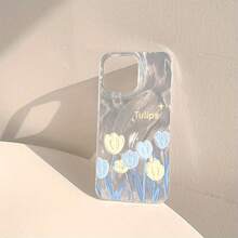 Funda para teléfono con diseño de tulipán, de gasa transparente, compatible con phone 16, 15, 14, 13, 12 Pro, 16, 15, 14 Plus, 13, 12, 11 Pro/X/XS Max. - Plateado - Ver 4